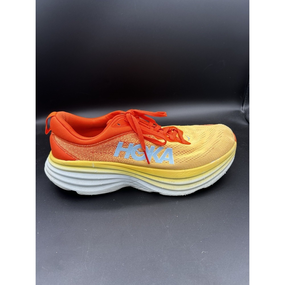 Hoka Bondi 8 Mens Running Shoes Size 11.5D Orange Yellow Gradient